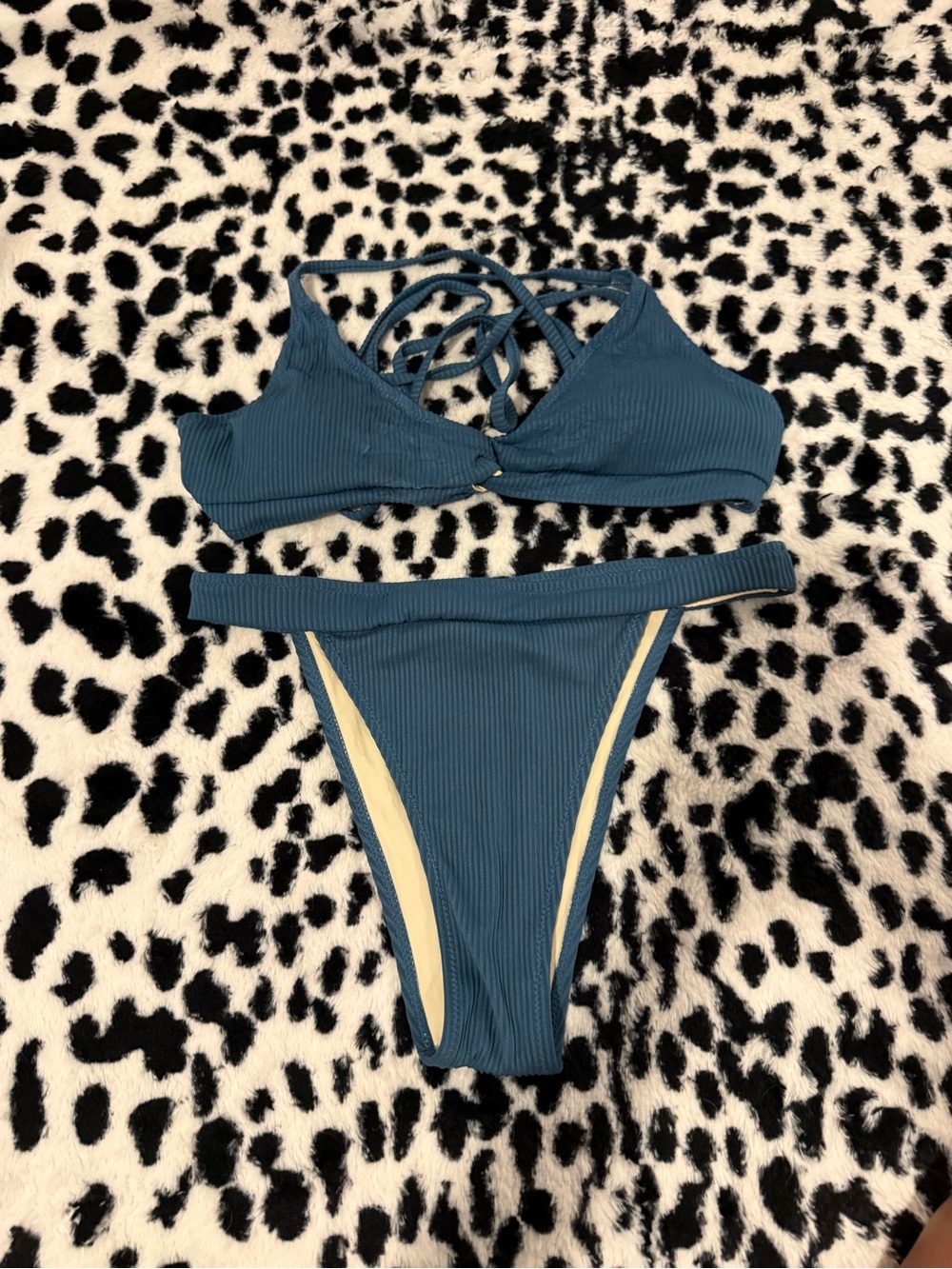 Zaful Teal Ribbed Strappy Bikini Set